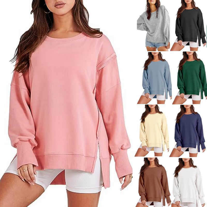 Women’s Oversized Crew Neck Sweatshirt – Long Sleeve Solid Pullover for Fall & Winter