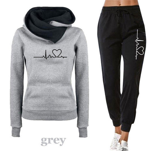 Women’s Autumn Tracksuit Set – Pullover Hoodie & Black Pants Casual Outfit