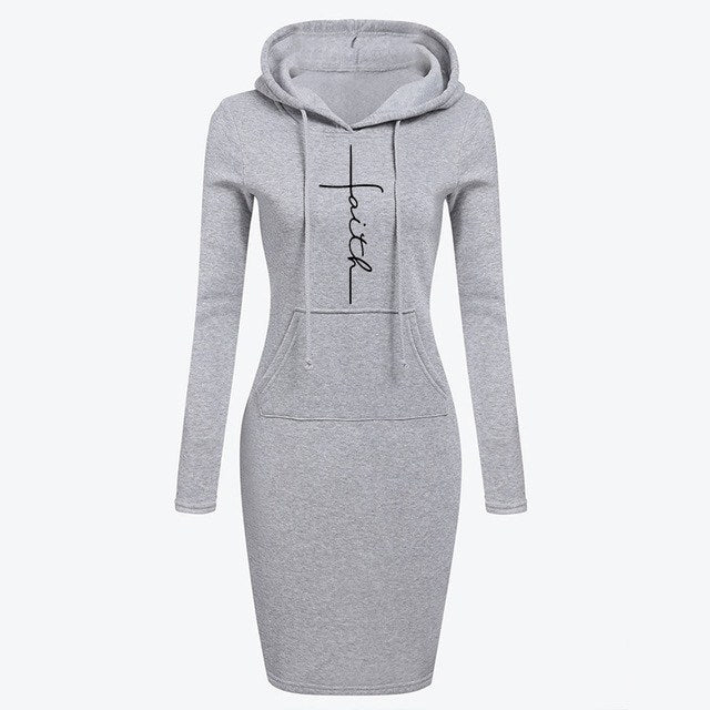 Women’s Long Sleeve Hoodie Dress – Autumn Winter Sweatshirt Style
