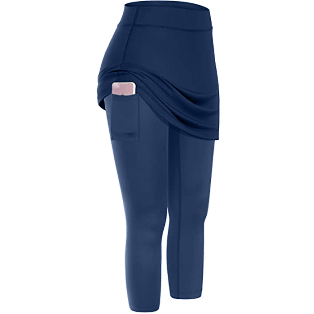 Women’s Tennis Skirted Leggings – High Waist Sports Yoga Capris with Pockets