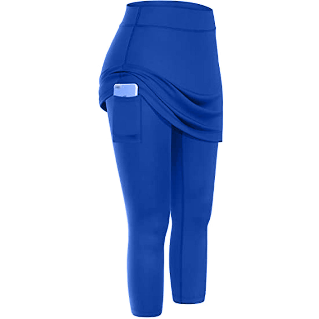 Women’s Tennis Skirted Leggings – High Waist Sports Yoga Capris with Pockets