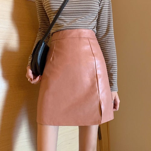 Women’s Shiny Leather Mini Skirt – High Waist Bodycon Pencil Skirt with Zipper