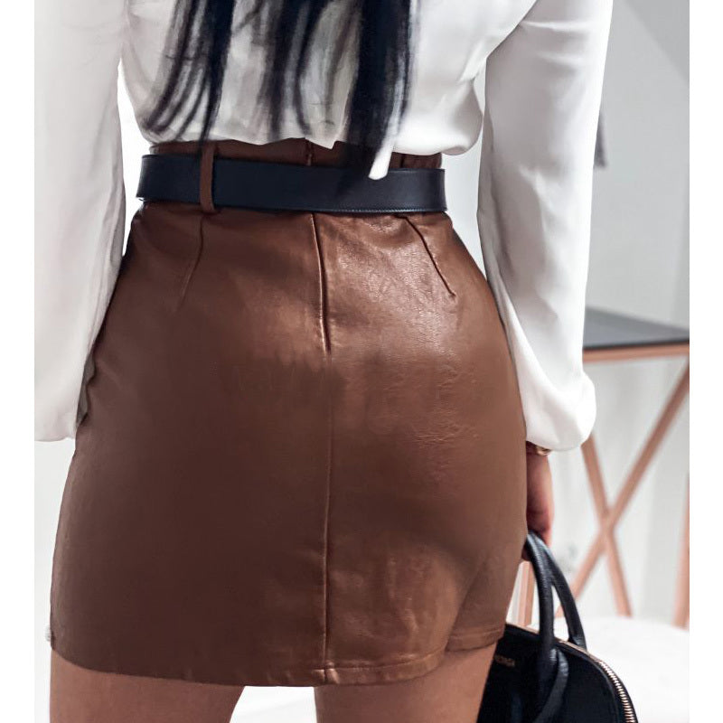 Women’s PU Leather Skirt with Rivet Details – Elegant High-Style Fashion Skirt