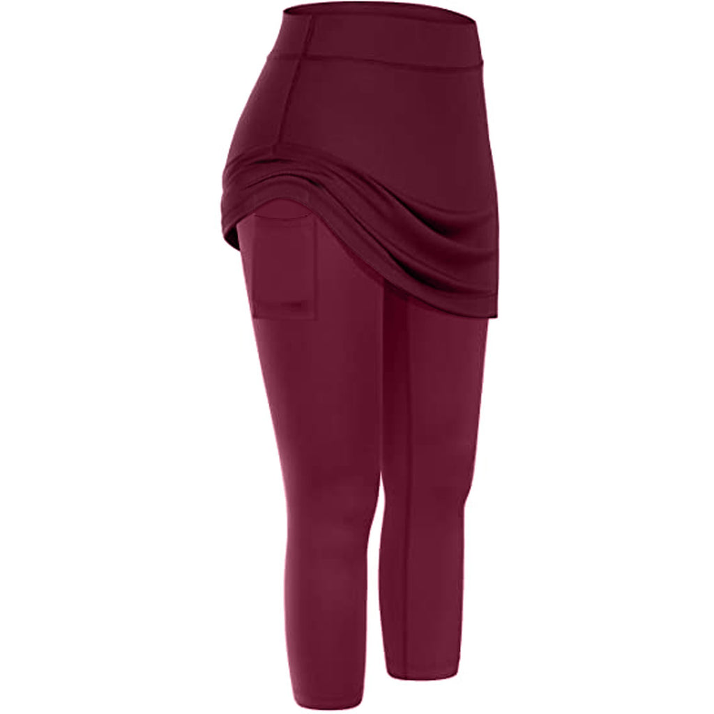 Women’s Tennis Skirted Leggings – High Waist Sports Yoga Capris with Pockets