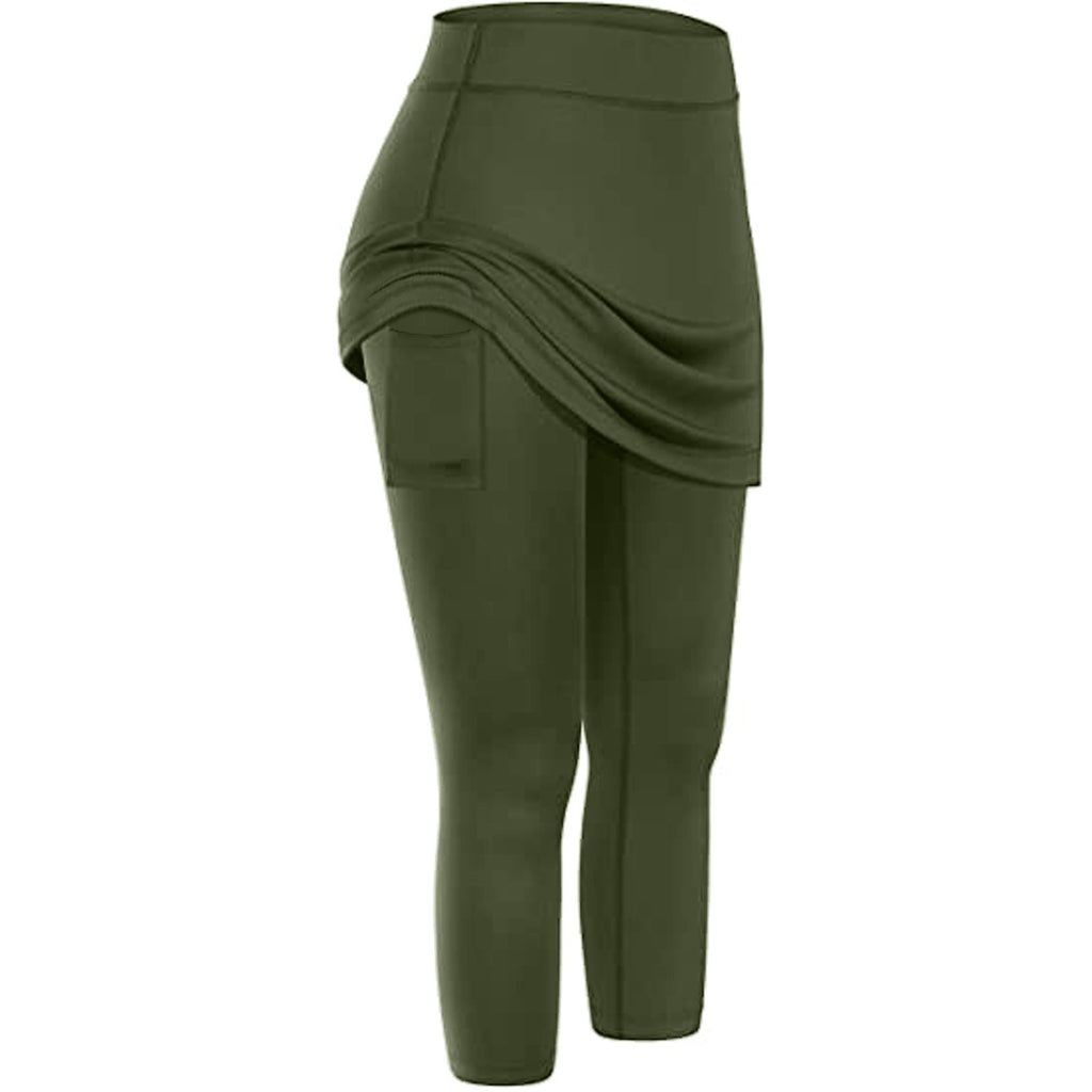 Women’s Tennis Skirted Leggings – High Waist Sports Yoga Capris with Pockets