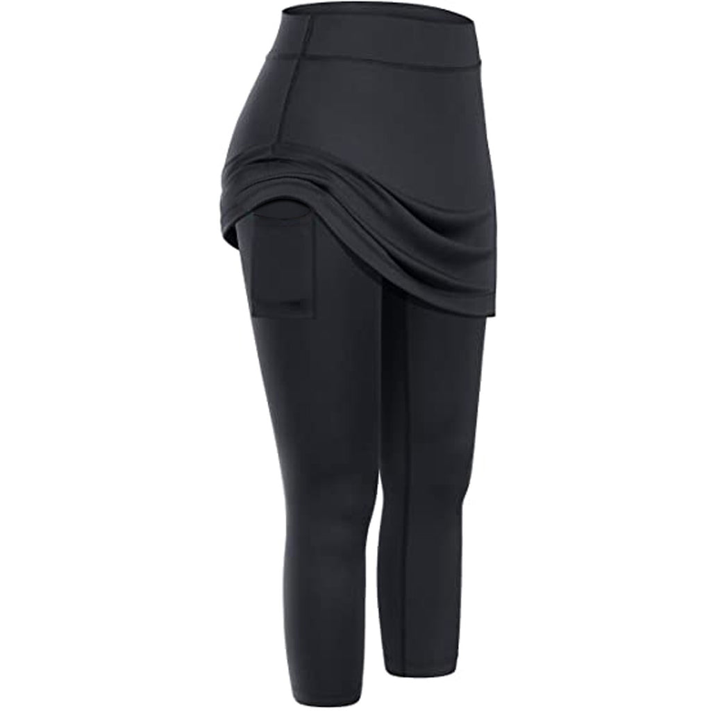 Women’s Tennis Skirted Leggings – High Waist Sports Yoga Capris with Pockets