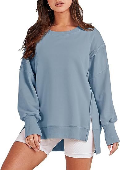 Women’s Oversized Crew Neck Sweatshirt – Long Sleeve Solid Pullover for Fall & Winter