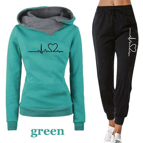 Women’s Autumn Tracksuit Set – Pullover Hoodie & Black Pants Casual Outfit