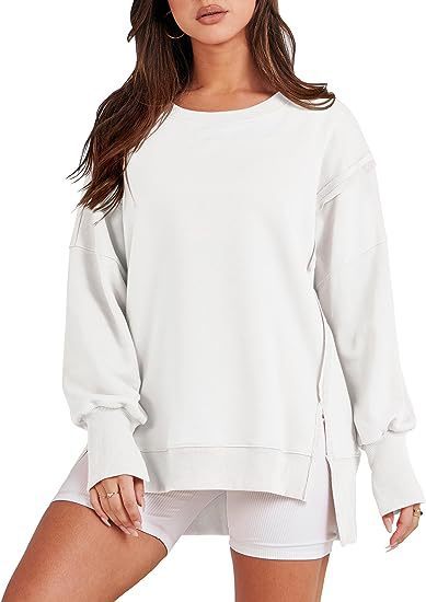 Women’s Oversized Crew Neck Sweatshirt – Long Sleeve Solid Pullover for Fall & Winter