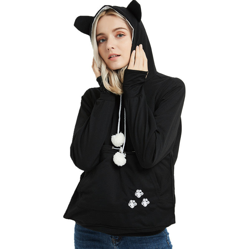 Women’s Pet Pocket Hoodie – Cute Pullover Sweatshirt for Cats in Winter