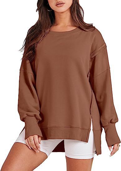 Women’s Oversized Crew Neck Sweatshirt – Long Sleeve Solid Pullover for Fall & Winter