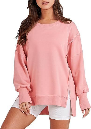 Women’s Oversized Crew Neck Sweatshirt – Long Sleeve Solid Pullover for Fall & Winter