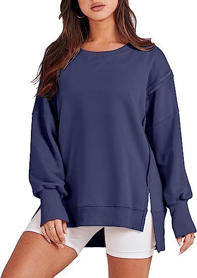 Women’s Oversized Crew Neck Sweatshirt – Long Sleeve Solid Pullover for Fall & Winter
