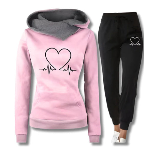 Women’s Autumn Tracksuit Set – Pullover Hoodie & Black Pants Casual Outfit