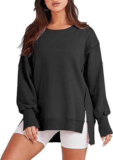 Women’s Oversized Crew Neck Sweatshirt – Long Sleeve Solid Pullover for Fall & Winter