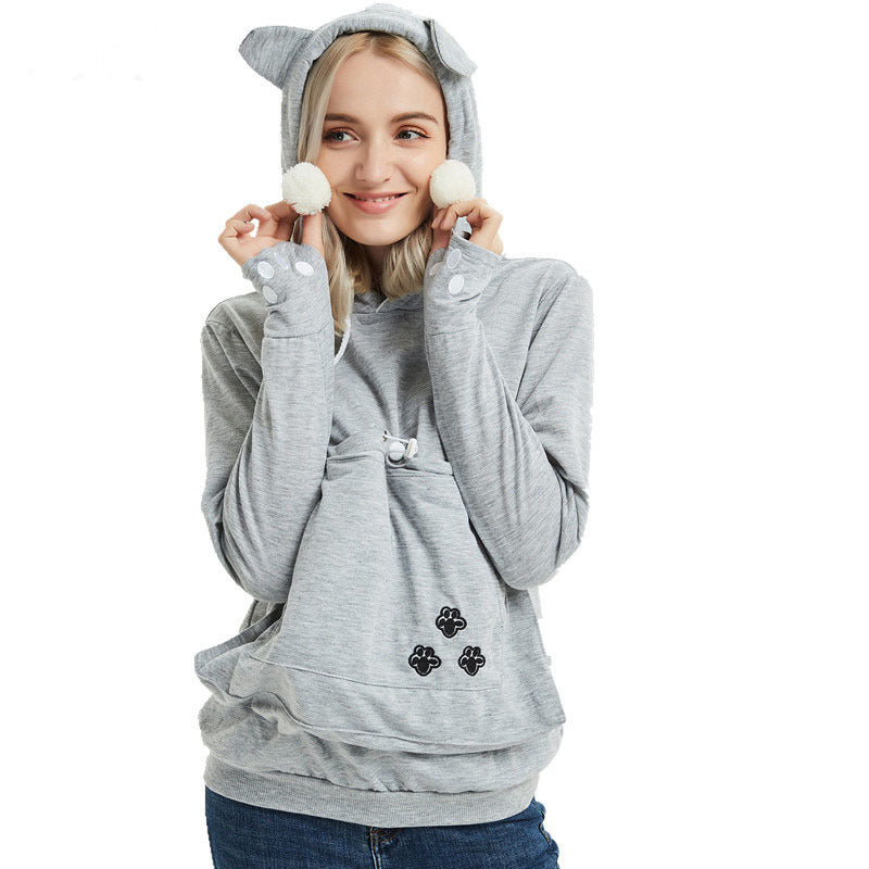 Women’s Pet Pocket Hoodie – Cute Pullover Sweatshirt for Cats in Winter
