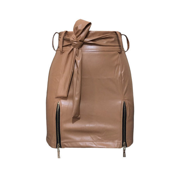 Women’s Bandage PU Leather Mini Skirt – Fitted Short Fashion Skirt