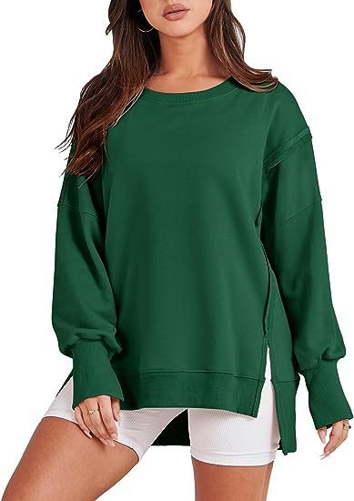 Women’s Oversized Crew Neck Sweatshirt – Long Sleeve Solid Pullover for Fall & Winter
