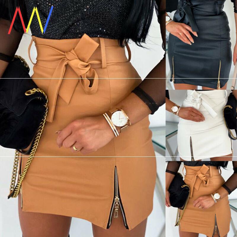 Women’s Bandage PU Leather Mini Skirt – Fitted Short Fashion Skirt